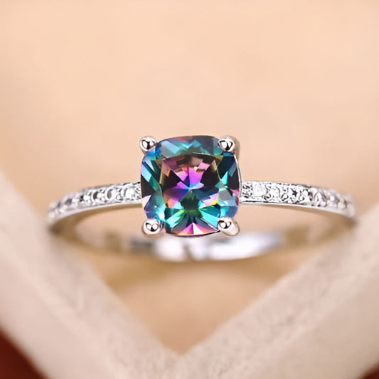 Vintage Square Multicolor Stone Ring