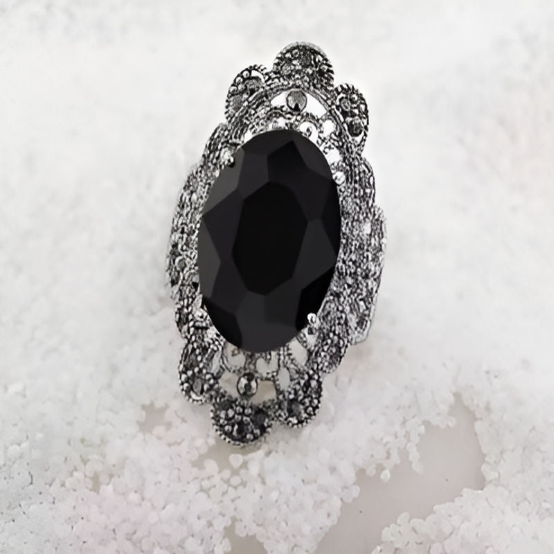 Vintage Big Oval Black Acrylic Ring