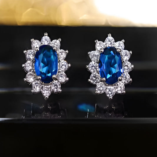 Vintage Blue Full Zircon Stud Earrings