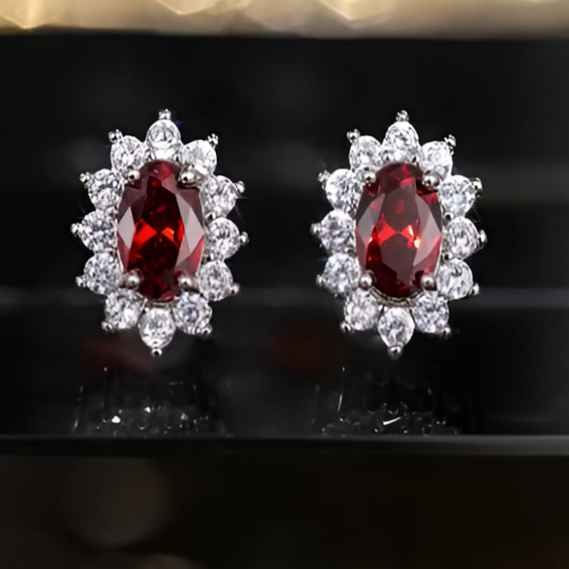Vintage Red Full Zircon Stud Earrings