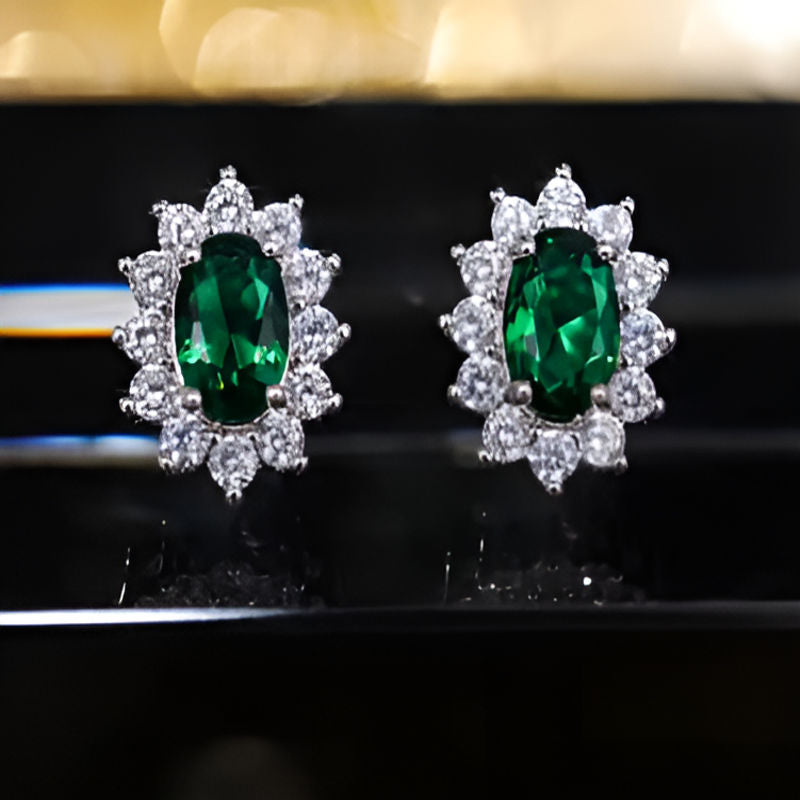 Vintage Green Full Zircon Stud Earrings