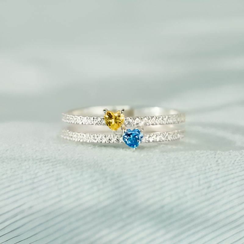 Vintage Exquisite Yellow & Blue Heart Ring