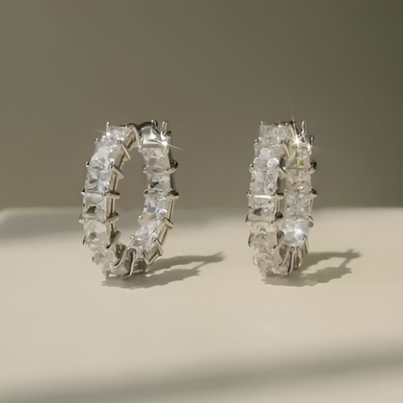 Silver Square Cubic Zirconia Hoop Earrings