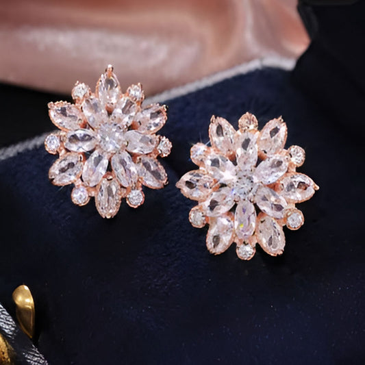 Gold Eternity Zirconia Flower Earrings