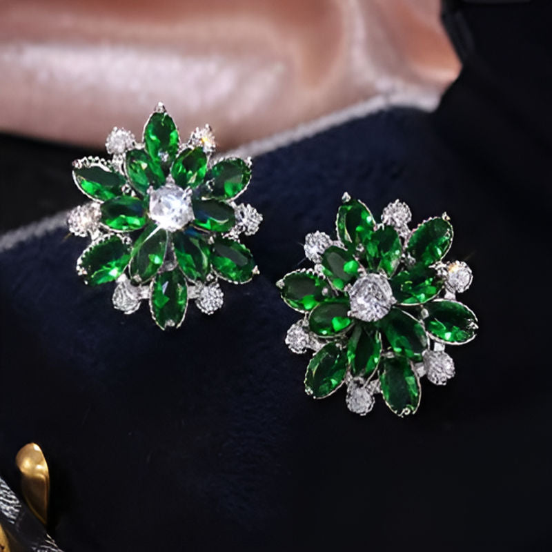 Vintage Green Eternity Zirconia Flower Earrings