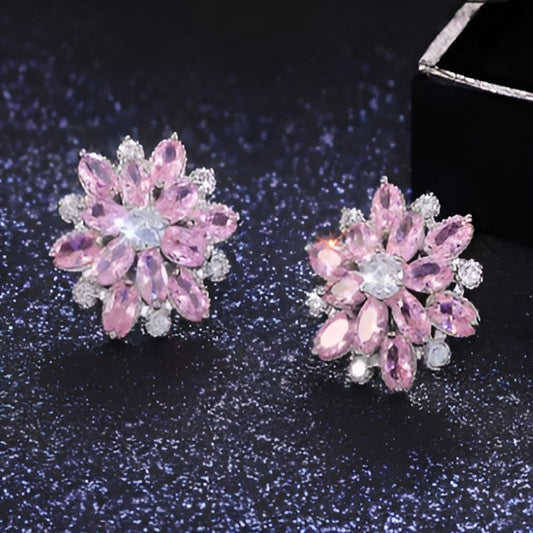 Vintage Pink Eternity Zirconia Flower Earrings