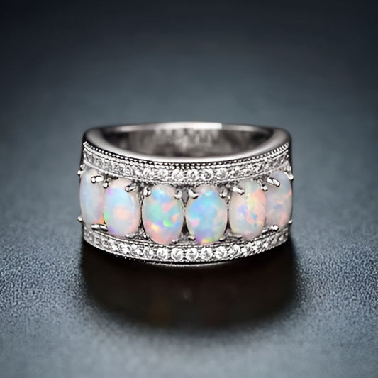 Silver Imitation Opal Stone Ring