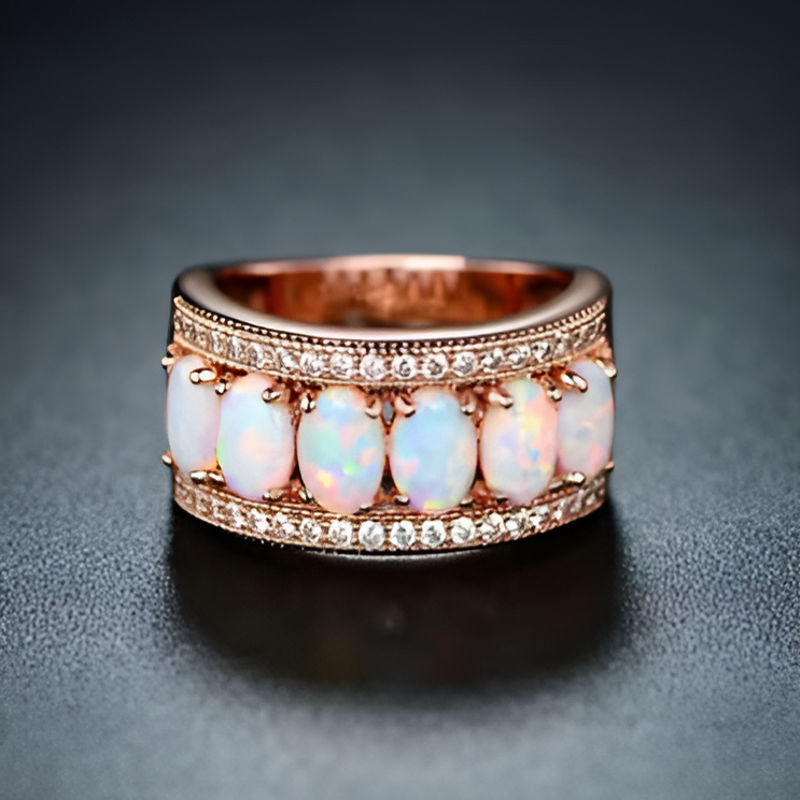 Gold Imitation Opal Stone Ring