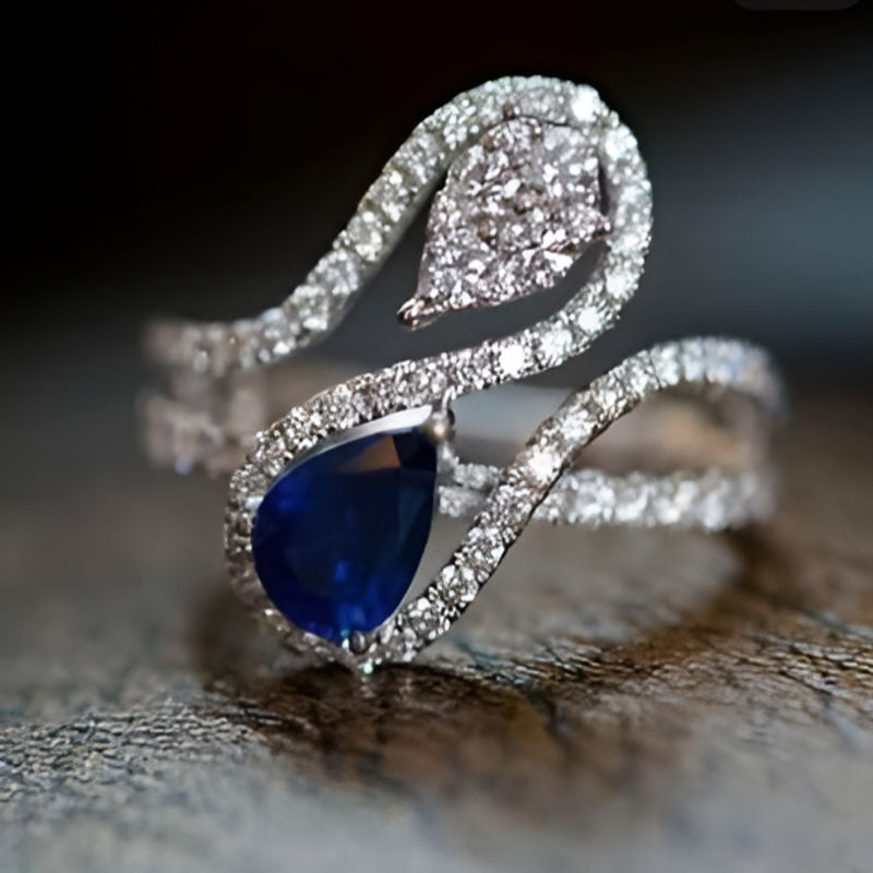 Vintage Noble Blue Waterdrop  Ring