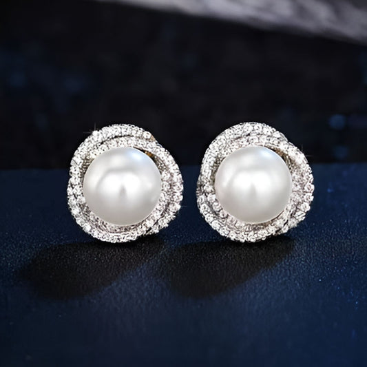 Silver Imitation Pearl Stud Earrings