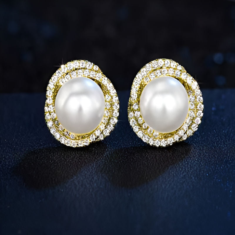 Gold Imitation Pearl Stud Earrings