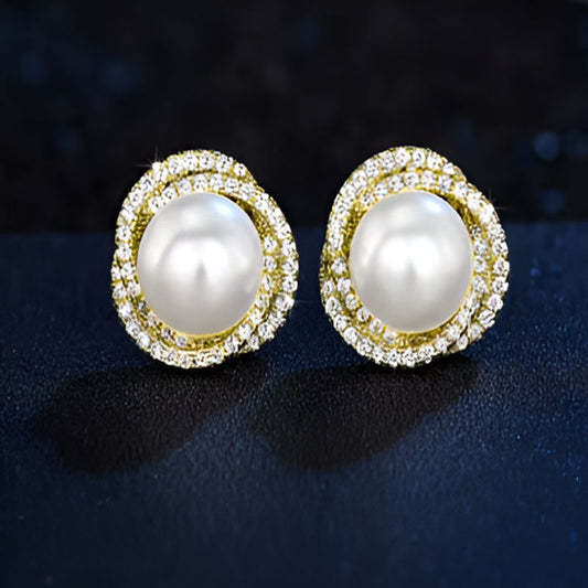 Gold Imitation Pearl Stud Earrings