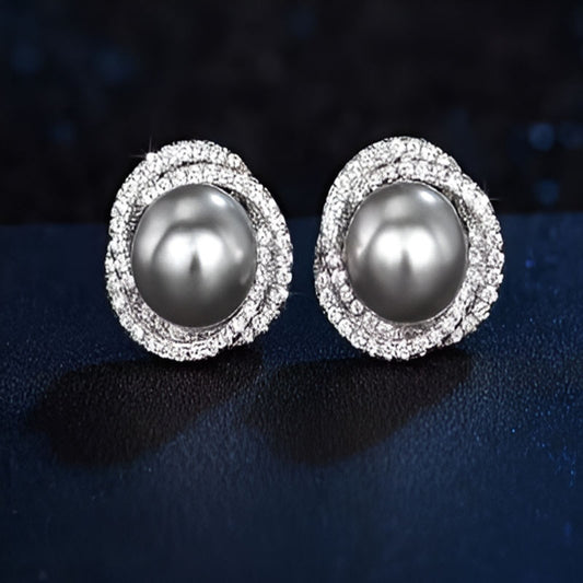 Vintage Black Imitation Pearl Stud Earrings