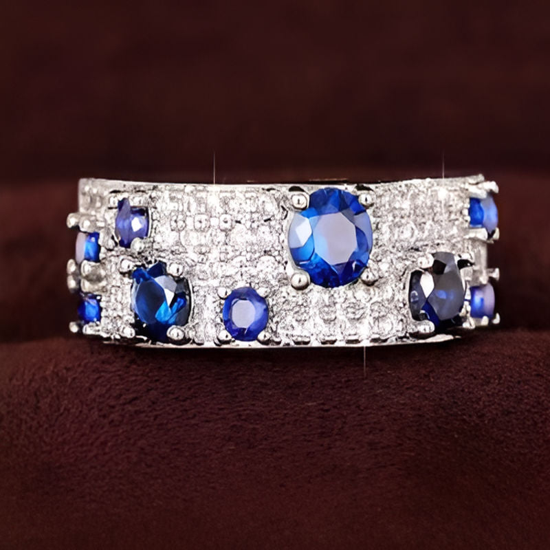 Silver Blue Crystal Zircon Ring
