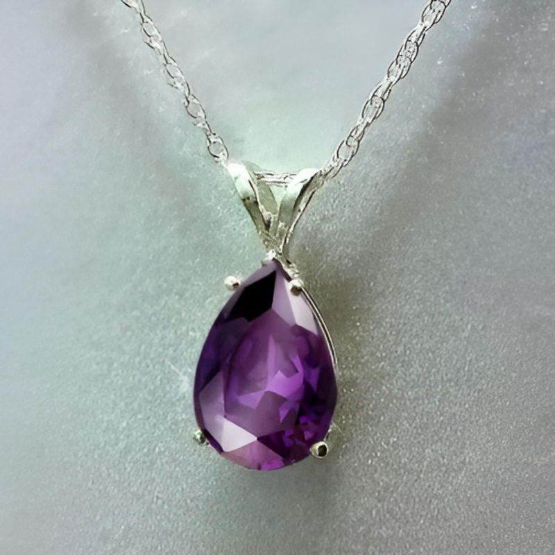 Vintage Crystal Pear Purple Stone Necklace