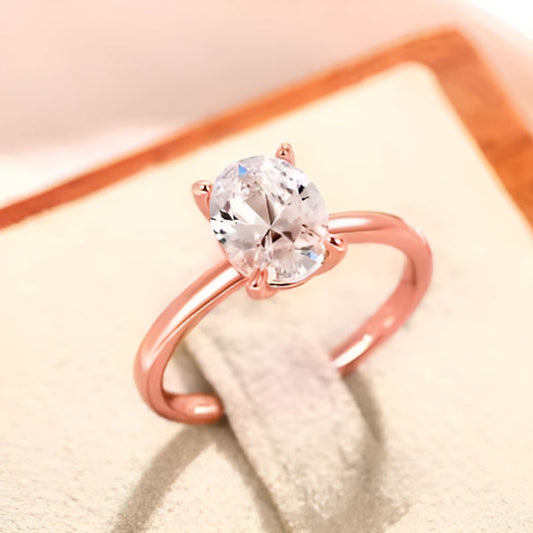 Elegant Pink Oval Cubic Zirconia Ring