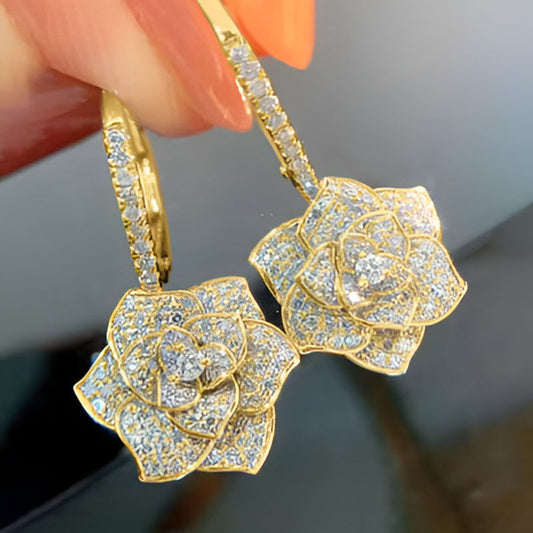 Gold Flower Dangle Earrings