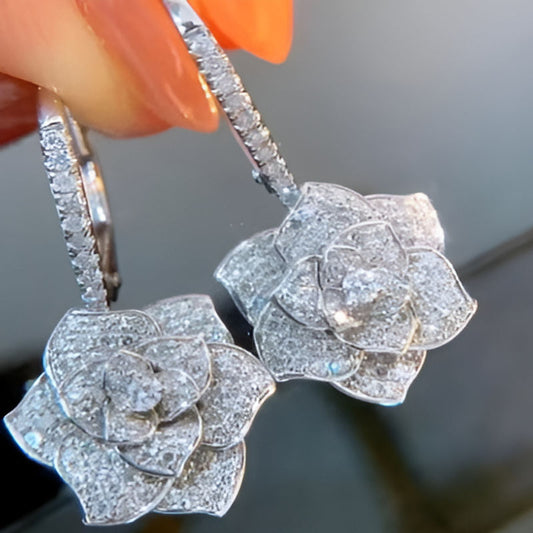 Silver Flower Dangle Earrings