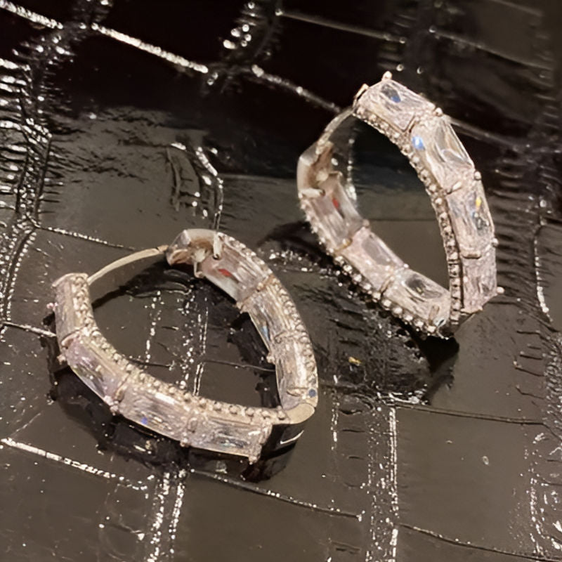 Vintage Geometric Zirconia Hoop Earrings