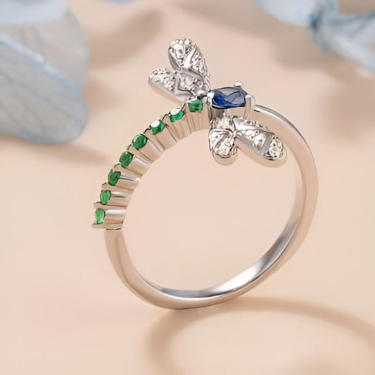 Vintage Blue Green Dragonfly Ring