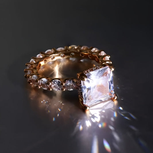 Gold Square Cubic Zirconia Ring