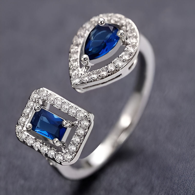 Silver Blue Geometric Shaped Ring