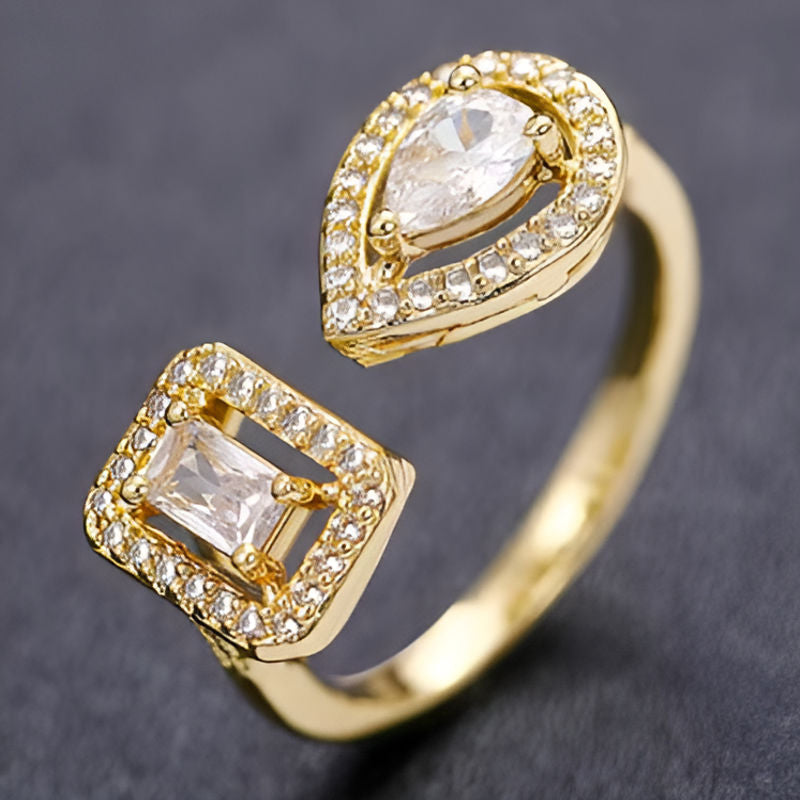 Gold White Geometric Shaped Ring