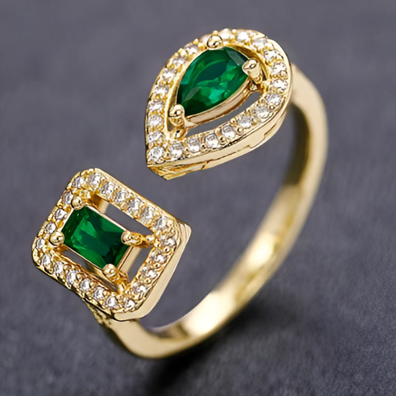 Gold Green Geometric Shaped Ring
