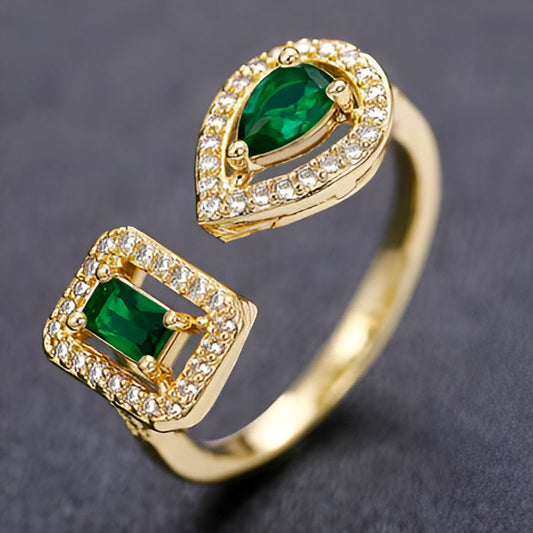 Gold Green Geometric Shaped Ring