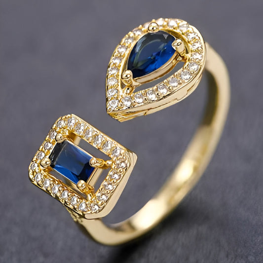 Gold Blue Geometric Shaped Ring