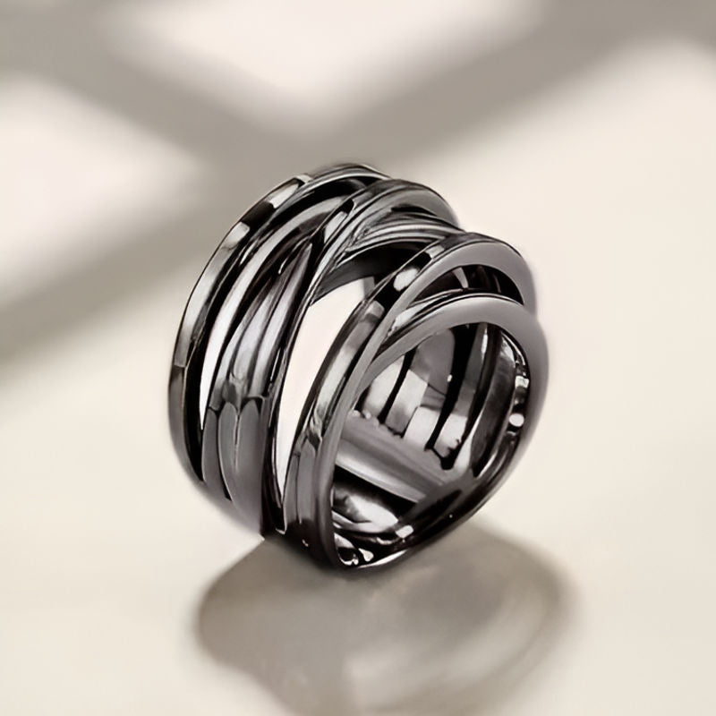 Vintage Black Multi-layers Cross Ring