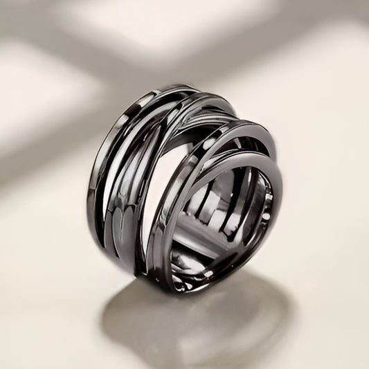 Vintage Black Multi-layers Cross Ring