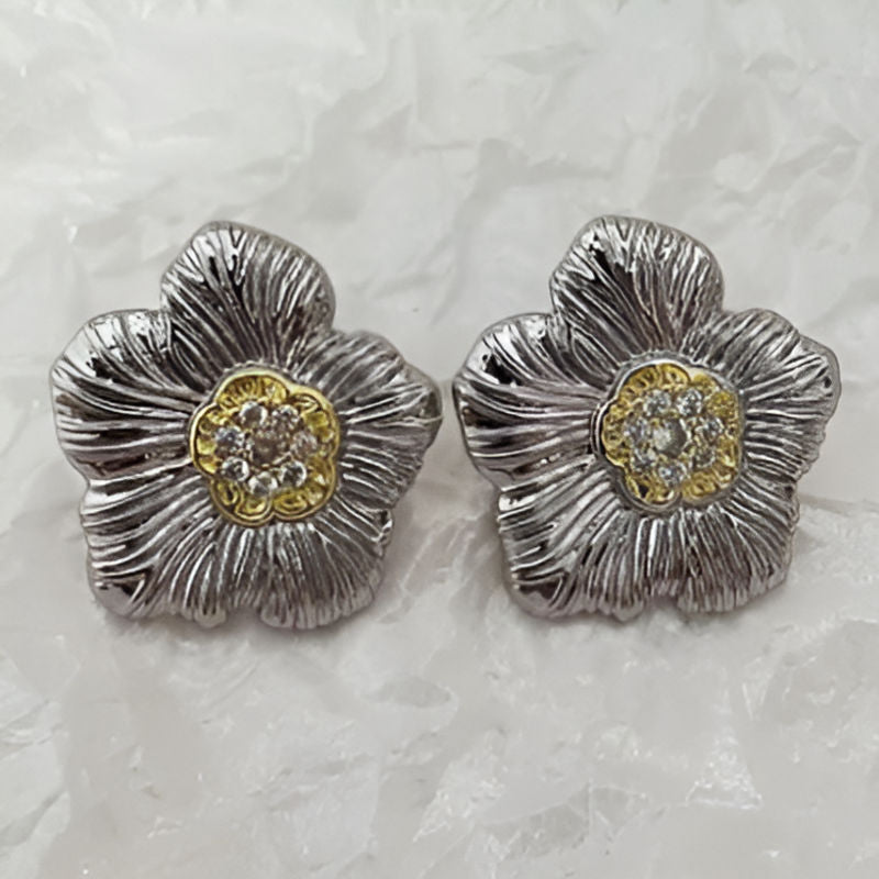 Vintage Two-tone Flower Stud Earrings