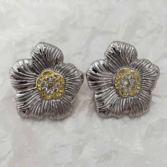 Vintage Two-tone Flower Stud Earrings