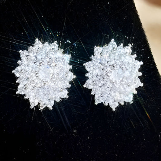 Silver Shinning Flower Pierced Earrings
