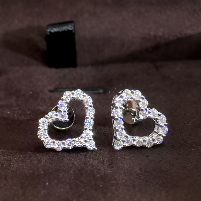 Vintage Cubic Heart Stud Earrings