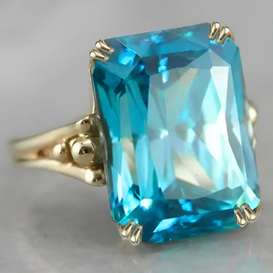 Vintage Rectangular Sky Blue Ring