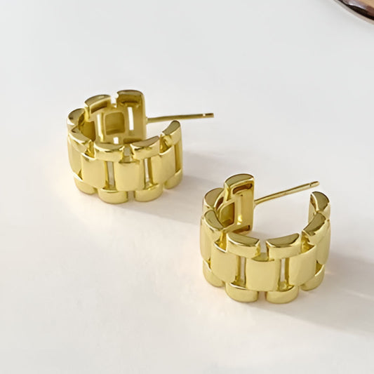 Gold Watch Band Shape Earrings