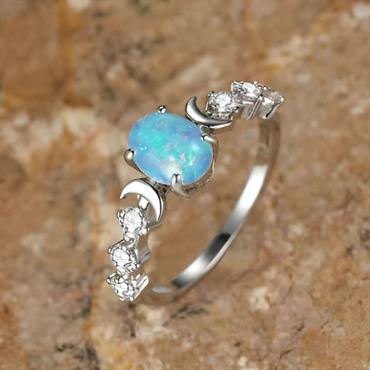Silver Simulated Moonstone Ring