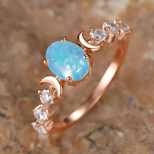 Gold Blue Stone Simulated Ring