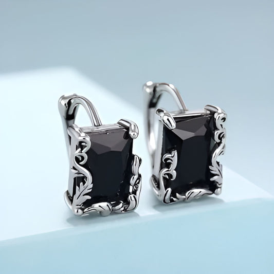 Vintage Geometric Black Zirconia Earrings