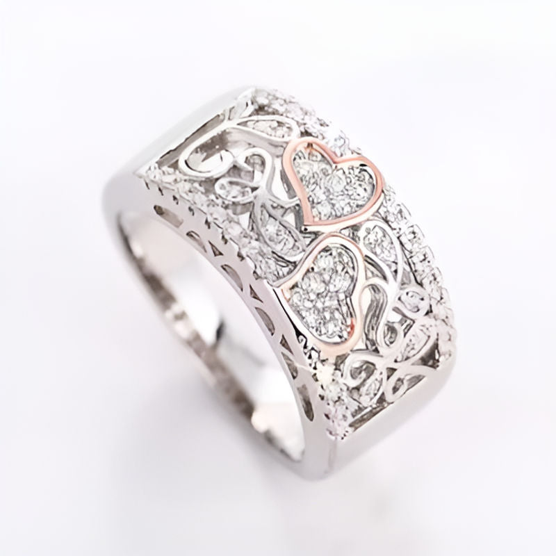 Vintage Double Heart Two Tone Ring