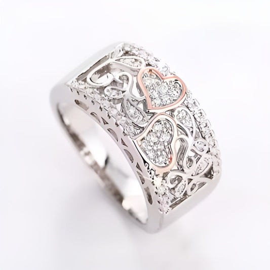 Vintage Double Heart Two Tone Ring