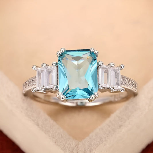 Elegant Rectangular Blue Ring