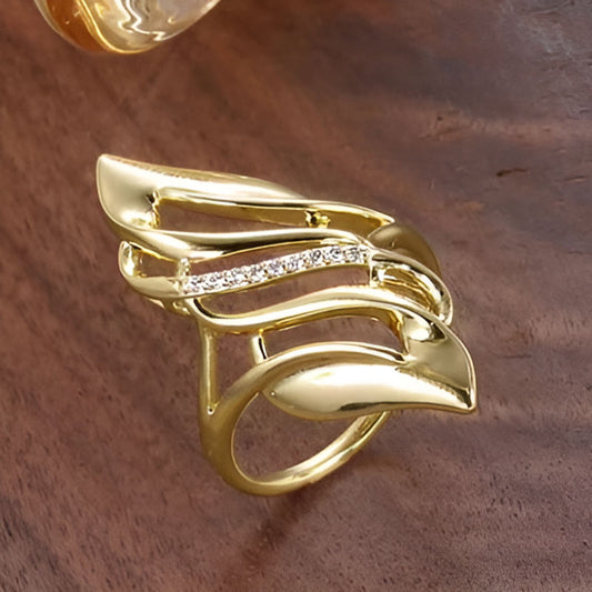 Gold Geometric Zirconia Ring