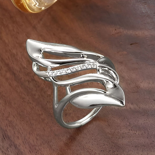 Silver Geometric Zirconia Ring