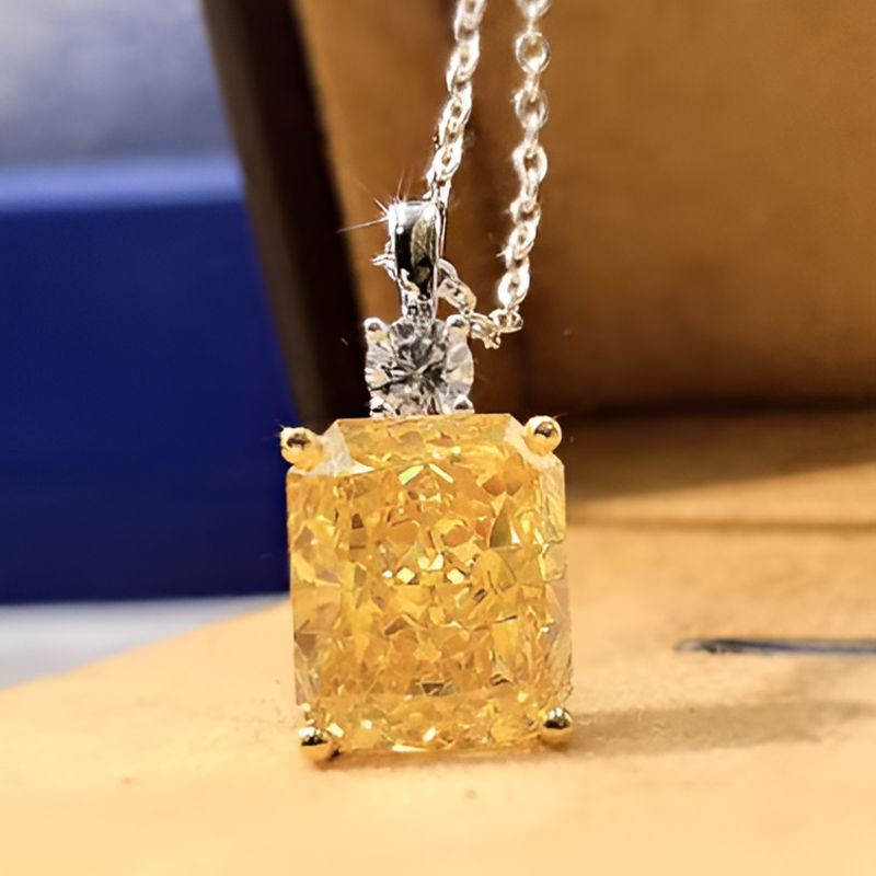 Vintage Yellow Square Pendant Necklace