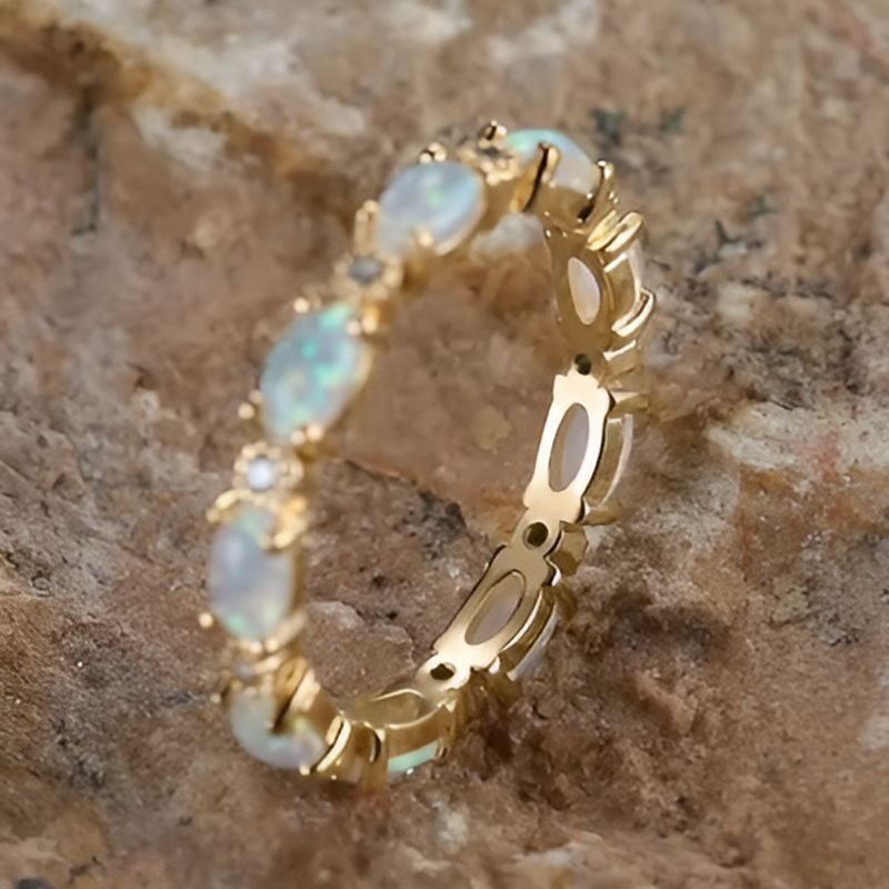 Gold Oval Imitation Opal Ring