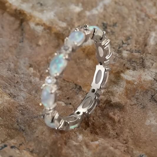 Silver Oval Imitation Opal Ring