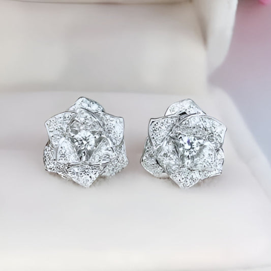 Silver Bling Iced Out Flower Earrings